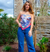 Le grand foulard en soie bio - Eté Indien - Bleu Rose